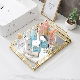 TIESEN Mirror Tray Modern Style Gold Vanity Tray Perfume Tray for Bathroom Vanity Bedroom (Champagne Gold)