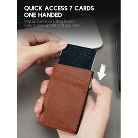 TOYFID Minimalist Wallet for Men, Pop Up Wallet Quick Access to Cards, Slim Wallet for Men,Hold 7 Credit Cards, Card Holder Wallet for Men,RFID Blocking Protection, Genuine Leather, Brown