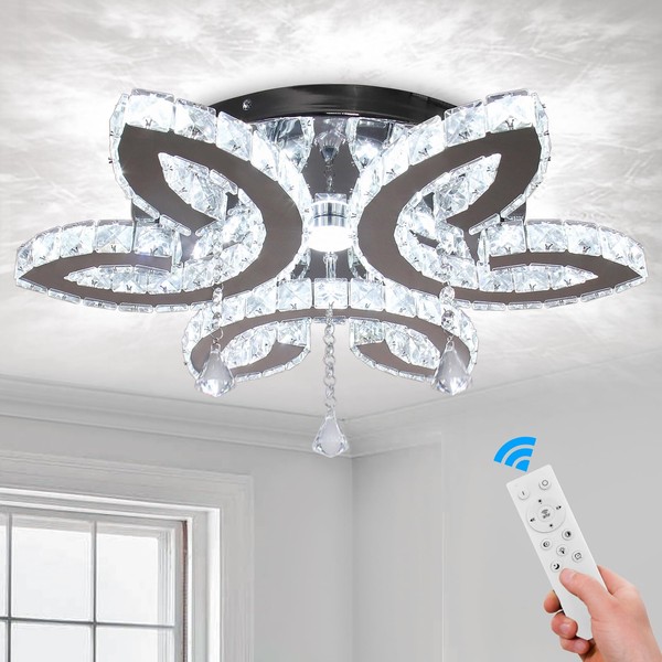 FRIXCHUR 20.4" Crystal Chandeliers Modern Flower Crystal Ceiling Light LED