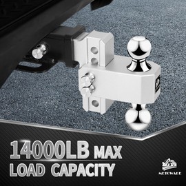 METOWARE Adjustable Trailer Hitch - Aluminum Tow Hitch Fits 2-Inch Receiver - Heavy Duty Drop Hitch with 4-Inch Drop/Rise for Truck (14,000 LBS GTW), Double Stainless Steel Locks & Hitch Pin