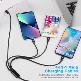 LHJRY Multi Charging Cable 2Pack 6.6ft 4 in 1 Multiple Charger Cord USB to 2*i-P/USB C/Micro USB Connector for Cell Phone/IP/Galaxy/PS/iPads and More