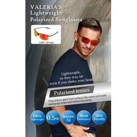 valeria Polarized Lightweight Sunglasses [13g Ultra-Light] UV Protection Sports & Outdoor Hard Case Included (Orange)