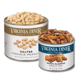 Virginia Diner Peanuts - Salted (36oz.) & Munch Madness Snack Mix (6oz.) - Gift Bundle of 2 Resealable Cans By Lyza's Sweets & Treats