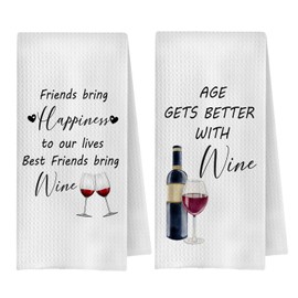 OVAcational Funny Wine Kitchen Towels Set of 2,Funny Wine Friend Gift Hand Towel for Bathroom Kitchen,Wines Gifts for Women Wines Lovers, Housewarming Gifts,16x24 Inches