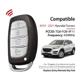 2 Keylessbest Replacement for 2019 2020 2021 Hyundai Tucson Key Fob Remote Control TQ8-FOB-4F11 4 Buttons 434MHz