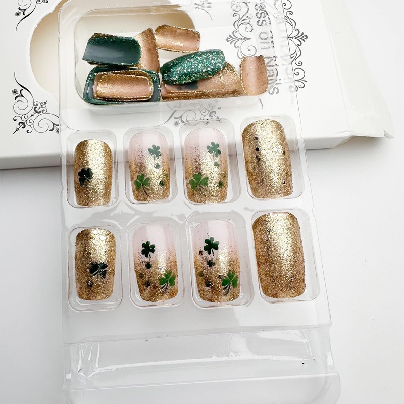 LBPEPAMZ 24Pcs St. Patrick's Day Press on Nails Short Medium