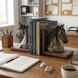 Rustic Horse Bookends Decorative Book Ends, 7.5" Resin Pair for Shelves