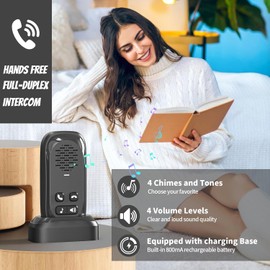 PANDAAR Doorbell Wireless, Full Duplex Two Way Intercom, 984ft Long Range Doorbell Intercoms, Rechargeable Battery, 4 Volume, IP44 Waterproof, Door Bell for Home Classroom Office（2 Indoor &1 Outdoor）
