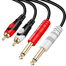 Dual 1/4 inch 2 x 6.35mm TS Mono Male Jack to Dual RCA Male Audio Cable,Tan QY for Phono Microphone Mic Mixer Amplifier,RCA Audio Wire Cords, Interconnect Cable (6M/20Ft)