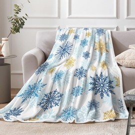 Christmas Throw Blanket, Xmas Christmas Throws Blanket, Winter Christmas Snowflake Holiday Throw Blanket for Couch Sofa & bed, Snowflake Winter Misty Forest for Christmas Throw Blanket, 50"X60", Blue