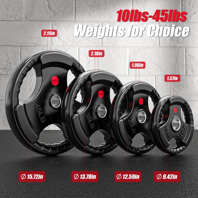 2-Inch Rubber Grip Weight Plates for Barbell, Olympic Weight Plates