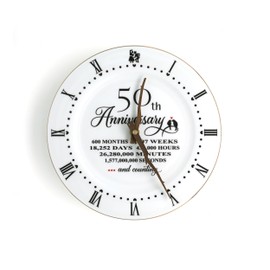 50th Anniversary Ceramic Clock, Elegant Clock Gifts for Couple’s Wedding Anniversary, Golden Anniversary, Unique Wall Decor Clocks for Kitchen Living Room (WHITE-50Y-D)