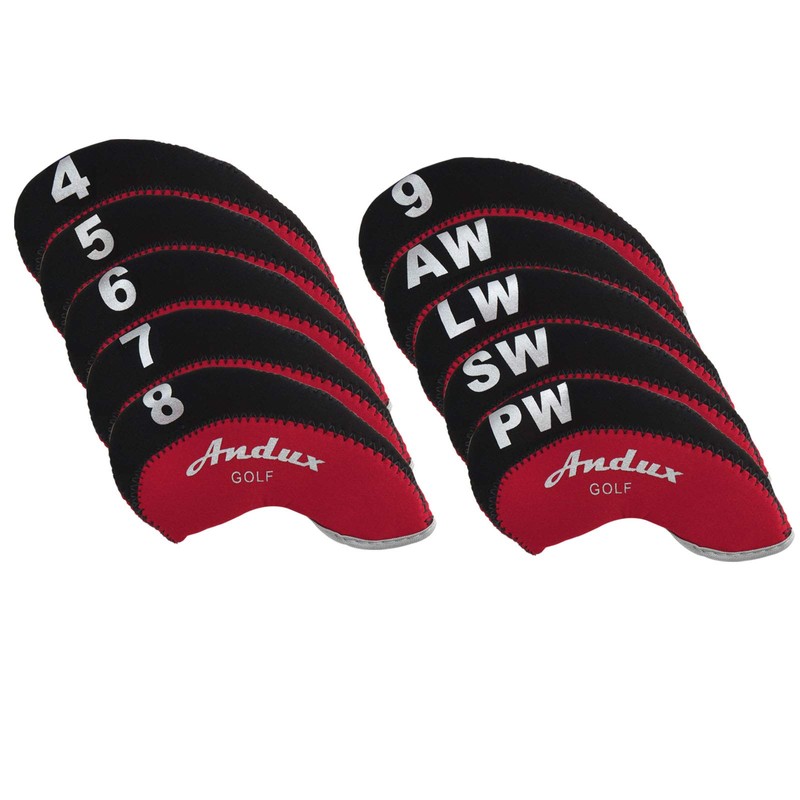 Andux Golf Iron Club Head Covers 10pcs/Set Black/red MT/A02