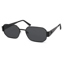 AMOMOMA Trendy Polarized Hexagon Sunglasses for Women Men, UV400 Retro Rectangle Shades AM6641C4 Black/Grey
