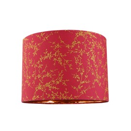 Modern Burgundy Cotton Fabric 10" Lamp Shade with Copper Foil Floral Decoration Suitable for Table or Ceiling Usage | 25cm Diameter | 60w Maximum by Happy Homewares