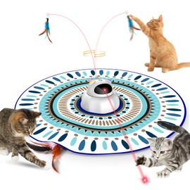 VIWIK Cat Laser Toy Automatic, 4-in-1 Interactive Cat Toys for Indoor Cats, Hide and Seek Kitten Wand Toy, USB Rechargeable Electronic Kitten Toys with Moving Feather, Cover for Bored Cats All Breeds