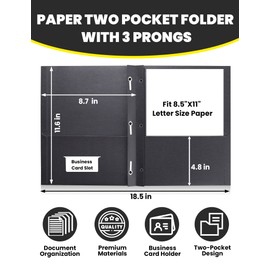 SUNEE 2 Pocket Folders with Prongs (100 Pack, Black), Paper Folders with 2 Pockets and 3 Prongs Fit Letter Size Paper, Folders with Prongs for School Office Home Business