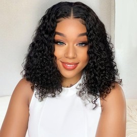 Deep Wave Bob Wig Human Hair 13x4 HD Curly Bob Lace Front Wigs Human Hair Pre Plucked Glueless Short Curly Frontal Wigs For Black Women Wet and Wavy 14 Inch