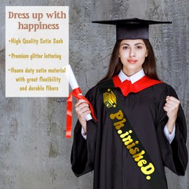 JXYCBZYing Ph.inisheD. Graduation Sash with Gold Foil, Black PhD Graduation Sash, Congrats PhD Graduation Sash, Graduation Gift for PhD Grads and Survivors, Class of 2025 Congrats Decor