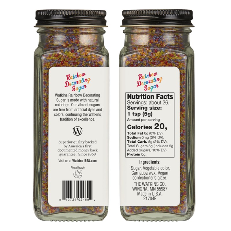 Watkins Rainbow Decorating Sugar, Non-GMO, 4.6 Ounce, Pack of 3