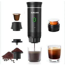 SUBLAKE Portable Espresso Maker – Self-Heating Rechargeable Travel Coffee Maker for Car, Camping, Office, Hiking, portable coffee maker With USB-C charging and Ground Coffee & NS Capsule (Black)