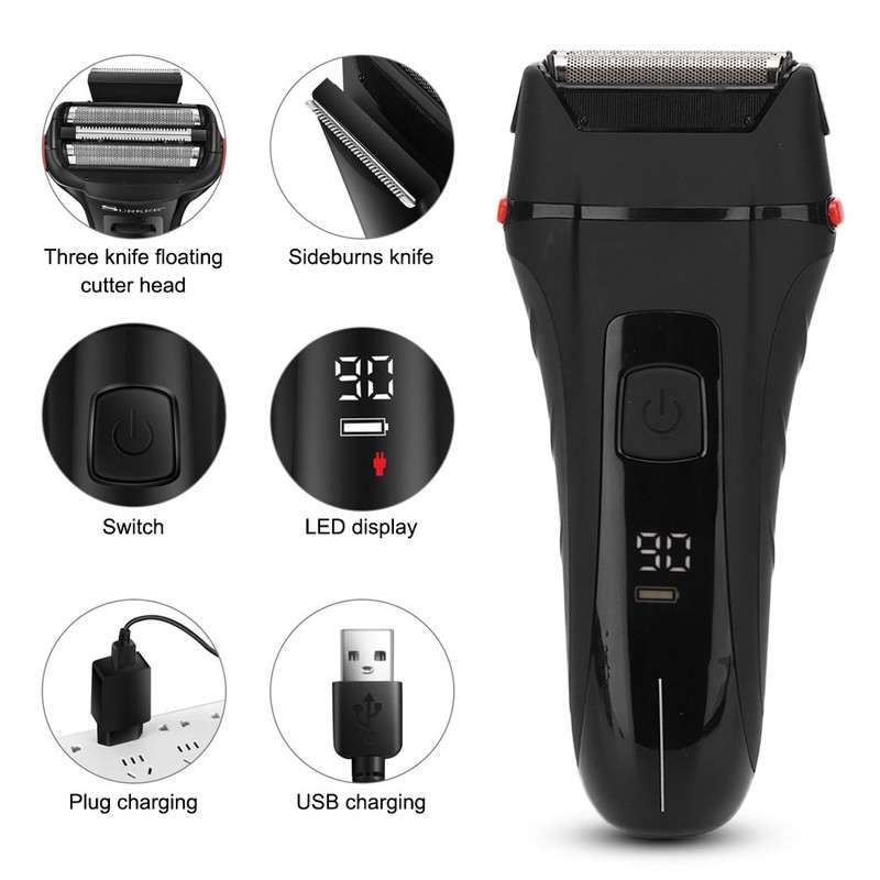 Professional Rechargeable Electric Shaver Waterproof Beard Clipper TrimmerUS Plug 110-240V