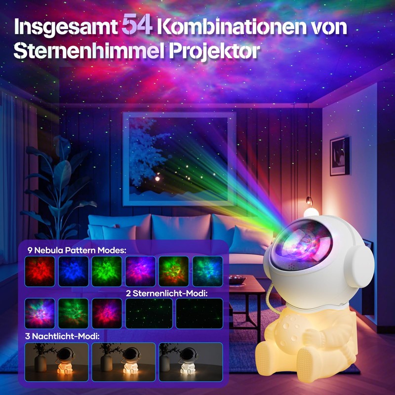 Astronaut Projektor 9 Sternenhimmelmodi, Sternenhimmel Projektor 2 Sternenlichtmodi (per Fernbedienung