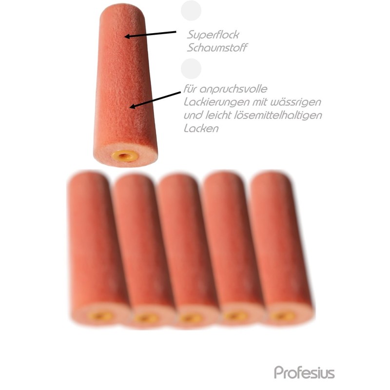 Profesius Flock Rollers, 10 cm, Pack of 10, Super Fine,