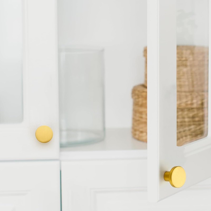PACIOCEAN 10 Pack Round Dresser Knobs Gold Cabinet Knobs(1.18" Diameter),Solid