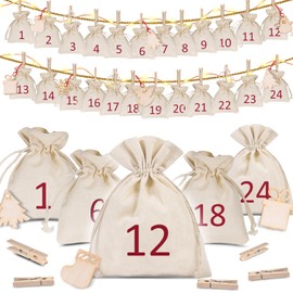 Advent Calendar for Filling Fabric, 24 x Cotton Bags 10 x 13 cm - Advent Calendar 2024 Fabric Bags with Advent Numbers, Christmas Calendar, Natural Jute Bags, Fabric Bags, Gift Bags