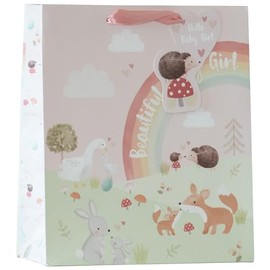 Design By Violet Pink Beautiful Baby Girl Paper Gift Bag With Gift Tag Baby Shower Newborn Gift Wrap Occasion Present Medium