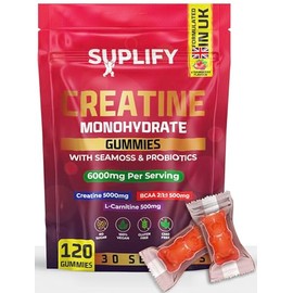 Creatine Monohydrate Gummies – 5000mg High-Potency | 120 Vegan Sugar-Free Gummies with BCAAs, L-Carnitine, Seamoss & Probiotics | 1 Month Supply | Pre-Workout Muscle Builder | Strawberry