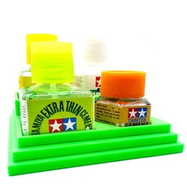Jeff Did It! 20ml Hex & 40ml Square Bottle Glue Cement Stepped Holder Holds 1 Hex Bottle & 3 40ml Square Bottles Compatible with Tamiya Cement 40ml Square Bottles 87038 & 20ml Hex (Bright Green)