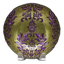 Red Pomegranate Damask Bowl Green Purple 7.5-Inch