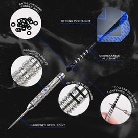 Formula Sports 90% Tungsten Darts Set 21g/22g/23g/24g, Professional Steel Tip Darts Set with Aluminum Shafts, Tungsten Barrels, Dart Sharpener Tool Kit, Extra Flights (Silver, 24g)