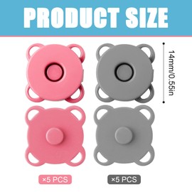 NQEUEPN 10 Sets of Magnetic Buttons, 0.55in Smooth Magnetic Snap Clasps for Bags Plum Magnetic Snap Closure for Clothing Magnetic Snap Fastener for Purses Briefcases (Pink, Gray)