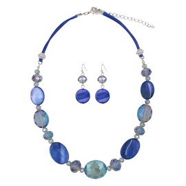 Rosslyons Multi Color Beaded Statement Necklace and Earrings for women Shiny Crystal Stone Beads Choker (Blue)