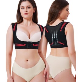 KUMAYES Corrector de Postura para Mujer Faja para Postura de Espalda Transpirable, Faja Lumbar para Mujer Faja Moldeadora de Espalda Brazos Soporte para el Pecho Cruzado Alivio de Dolor(Negro, Grande)