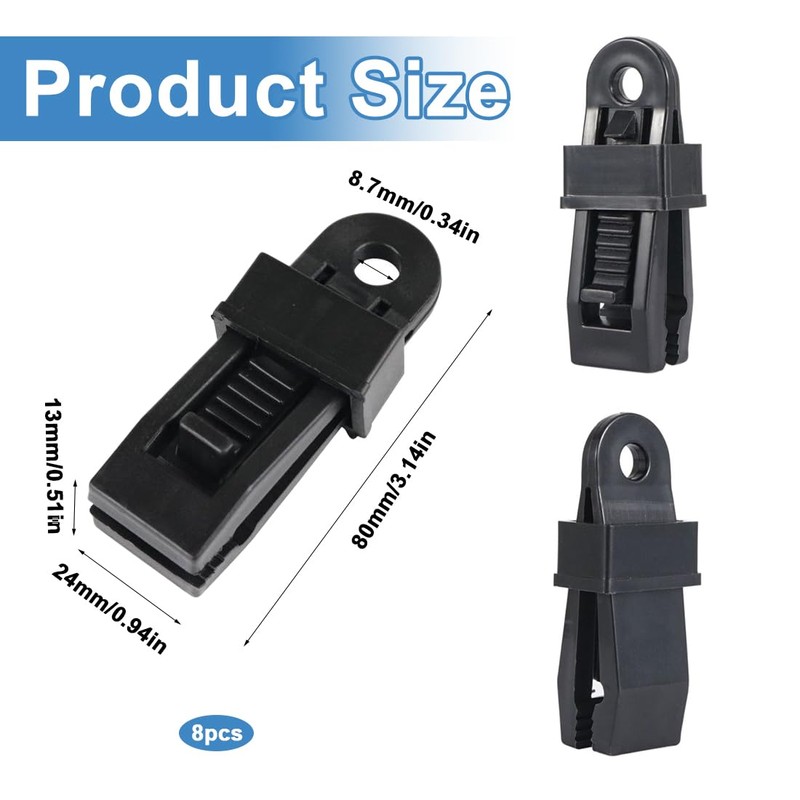 Pack of 8 tarpaulin clips, tent clips, tarpaulin clips, suitable