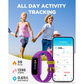 BIGGERFIVE Vigor 2 L Kids Fitness Tracker Watch for Boys Girls Ages 5-15, Activity Tracker, Heart Rate Sleep Monitor, IP68 Waterproof, Pedometer, Calorie Step Counter Watch, Purple