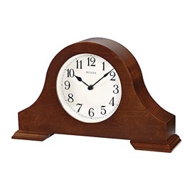 Bulova B1931 Sturbridge Brown Cherry Hardwood Tambour Shape Decorative Mantel and Table Top Clock with Cream Dial and Metal Spade Hands