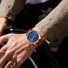 BUREI Men's Watch, Brown, Leather Strap, Analog, Date Display, Quartz,