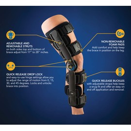 United Ortho Post Op Range of Motion Knee Brace with Cool Wrap, Regular, Black