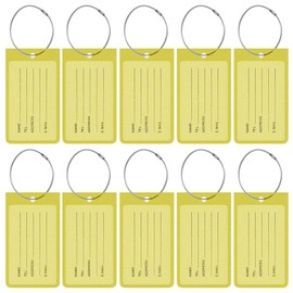 Rimilak 10 Pack PVC Luggage Tags for Suitcase, Travel Cruise Luggage Tag with Metal Loop and Name ID Label for Women Men Baggage Handbag School Bag Backpack, Yellow