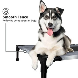 FIOCCO Elevated Dog Bed - Heavy Duty Dog Cot, Washable Raised Pet Bed with Chew Proof Mesh and Metal Frame, Portable Pet Bed for Outdoor Use, Dogs Cot Beds for X-Large Dogs, Grey/Black Mesh