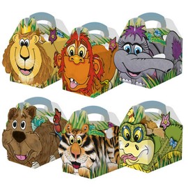 30 Animal Themed Food Boxes Picnic Carry Meal Box Kids Birthday Party Bag Plate (Jungle)