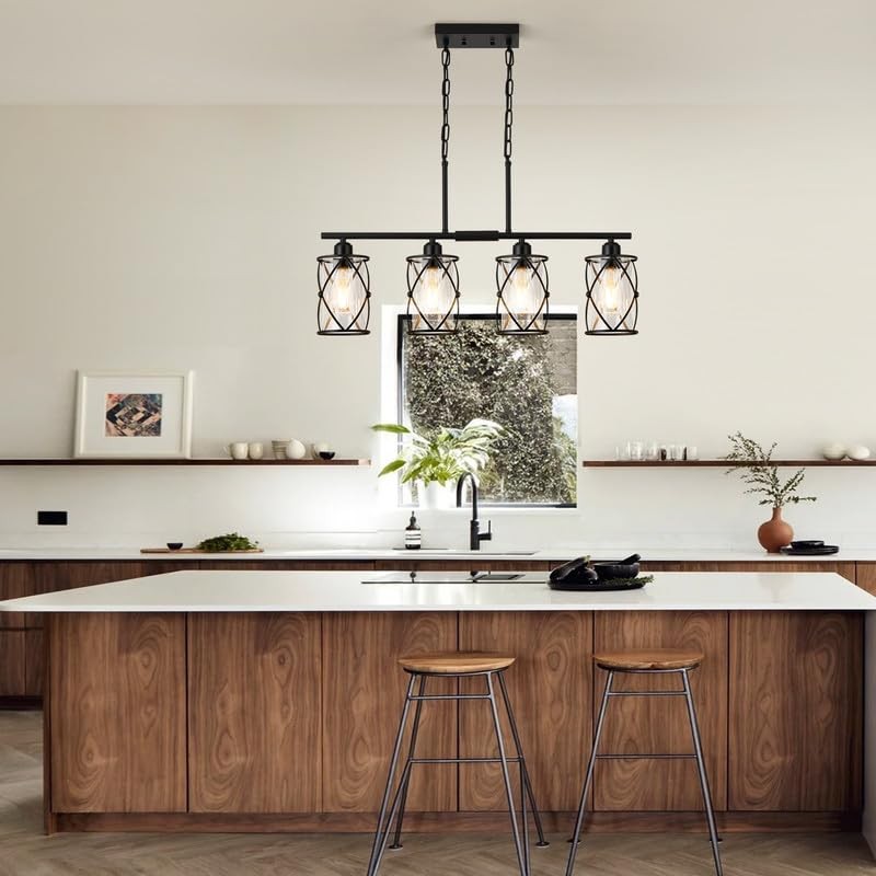 Osimir 4-Light Kitchen Island Lighting, Modern Black Dining Room Light