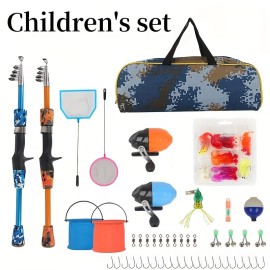 Best Two Section Spinning Rod With Reel Combo Full Set Heavy Duty Children Fishing Rod and Reel SetLength: 1.5m(4.92ft), Color: blue and orange fishing pole kit
