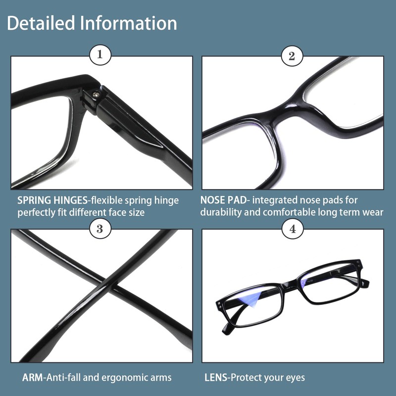Kerecsen 6-Pack Reading Glasses Blue Light Blocking,Spring Hinge Readers for
