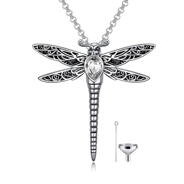 AOBOCO Dragonfly White Urn Necklace for Ashes Sterling Silver Memorial